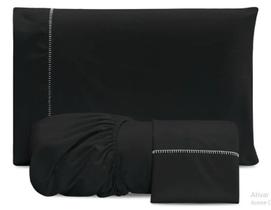 Jogo Cama Casal Queen 03 Peças Ponto Palito 200 Fios Preto Jogo Cama Casal Queen 03 Peças Ponto Palito 200 Fios Preto