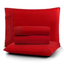 Jogo Cama King Cherry Bordado Inglês 4pç 100% Poliéster - Carmin Jogo Cama King Cherry Bordado Inglês 4pç 100% Poliéster - Carmin