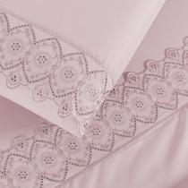 Jogo Cama king Cherry Bordado Inglês 4pç 100% Poliéster - Rosa