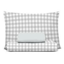 Jogo Cama King Malha Soft Algodao Egipcio Vichy Cinza