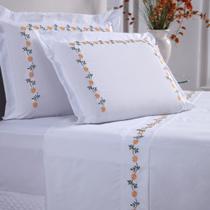 Jogo Cama King Percal 180 Fios 100% Algodão 04 Peças Bordado Jogo de Lençol Margarida