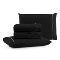 Jogo Cama Lençol Bali Casal Padrão Percal 180 Fios 100% Algodão Ponto Palito 4 Peças - Preto