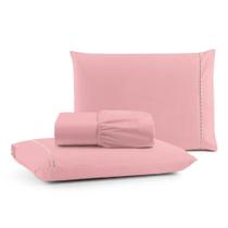 Jogo Cama Lençol Bali Queen Percal 180 Fios 100% Algodão Ponto Palito 3 Peças - Rosa