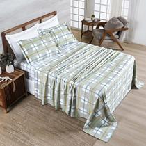 Jogo Cama Lençol Belle Casal Padrão 400 Fios Estampado 4 Peças Grid Verde