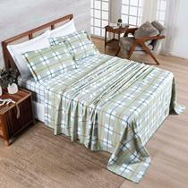Jogo Cama Lençol Belle Casal Padrão 400 Fios Estampado 4 Peças Grid Verde
