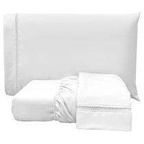 Jogo Cama Lençol Bold Queen Percal 400 Fios Acetinado c/ Ponto Palito 3 Peças - Branco