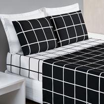 Jogo Cama Lençol Brooklyn King Quadriculado Micropercal 200 Fios 4 Peças - Preto