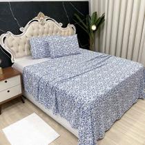 Jogo Cama Lençol Casal Colonial Percal 300 Fios 4 Peças ul