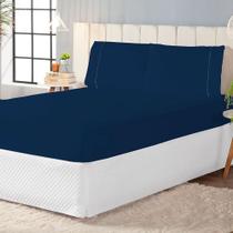 Jogo Cama Lençol Casal Ponto Palito Micropercal 3 Peças Azul Marinho Maju