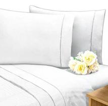Jogo cama lençol casal queen 4 peças branco percal 100% algodão elastico ponto palito - cecicasa