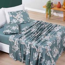 Jogo Cama Lençol Celi Queen Micropercal 200 Fios 4 Peças - Verde Floral