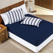 Jogo Cama Lençol Daily Casal Padrão Malha 100% Algodão Listrado 3 Peças - Azul Marinho Jogo Cama Lençol Daily Casal Padrão Malha 100% Algodão Listrado 3 Peças - Azul Marinho