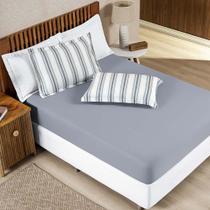 Jogo Cama Lençol Daily Queen Malha Algodão Listrado 3 Peças - Cinza Jogo Cama Lençol Daily Queen Malha Algodão Listrado 3 Peças - Cinza