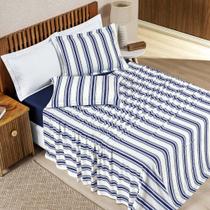 Jogo Cama Lençol Daily Queen Malha Algodão Listrado 4 Peças - Azul Marinho Jogo Cama Lençol Daily Queen Malha Algodão Listrado 4 Peças - Azul Marinho
