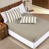 Jogo Cama Lençol Daily Solteiro Malha Algodão Listrado 2 Peças - Bege