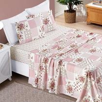 Jogo Cama Lençol Dallas Casal Padrão Microfibra 4 Peças Rosa