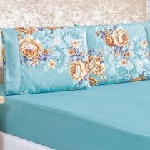 Jogo Cama Lençol Diamond Casal Tecido 200 Fios ul Turquesa