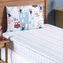 Jogo Cama Lençol Fantasy Solteiro Cama Quarto Infantil Microfibra 2 Peças Bombeiros Branco