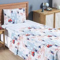 Jogo Cama Lençol Fantasy Solteiro Cama Quarto Infantil Microfibra 3 Peças Bombeiro Branco
