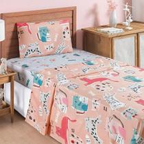 Jogo Cama Lençol Fantasy Solteiro Cama Quarto Infantil Microfibra 3 Peças Gatinha Rosê