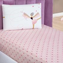 Jogo Cama Lençol Fantasy Solteiro Infantil Microfibra 2 Peças - Bailarina - Rosa
