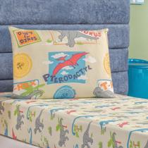Jogo Cama Lençol Fantasy Solteiro Infantil Microfibra 2 Peças - Dinossauro - Palha