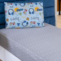 Jogo Cama Lençol Fantasy Solteiro Infantil Microfibra 2 Peças - Games - Azul