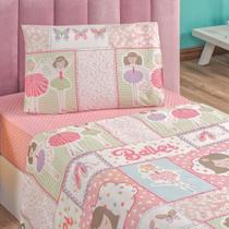 Jogo Cama Lençol Fantasy Solteiro Infantil Microfibra 3 Peças - Bailarina Balé - Rosa