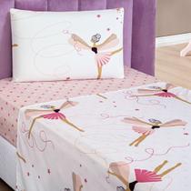 Jogo Cama Lençol Fantasy Solteiro Infantil Microfibra 3 Peças - Bailarina - Rosa
