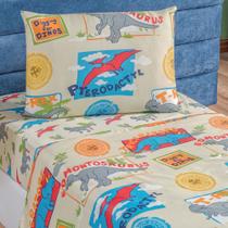 Jogo Cama Lençol Fantasy Solteiro Infantil Microfibra 3 Peças - Dinossauro - Palha