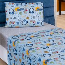 Jogo Cama Lençol Fantasy Solteiro Infantil Microfibra 3 Peças - Games - Azul