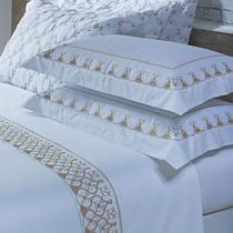 Jogo Cama Lençol Garland Casal Bordado 100% Algodão Acetinado 400 Fios 4 Peças - Branco