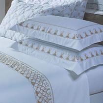 Jogo Cama Lençol Garland Casal Bordado 100% Algodão Acetinado 400 Fios 4 Peças - Branco