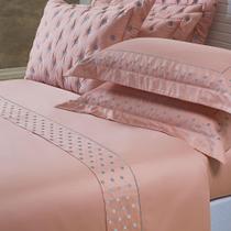 Jogo Cama Lençol Garland Casal Bordado Acetinado Rosê/Cinza