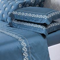 Jogo Cama Lençol Garland King Bordado 100% Algodão Marinho