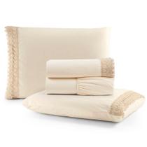 Jogo Cama Lençol Haia Casal Padrão Percal 200 Fios 100% Algodão Guipir Bordado Inglês 4 Peças - Palha Jogo Cama Lençol Haia Casal Padrão Percal 200 Fios 100% Algodão Guipir Bordado Inglês 4 Peças - Palha