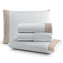 Jogo Cama Lençol Haia King Percal 200 Fios Algodão Guipir Bordado Inglês 4 Peças - Branco Jogo Cama Lençol Haia King Percal 200 Fios Algodão Guipir Bordado Inglês 4 Peças - Branco