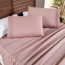 Jogo Cama Lençol Honore King Micro Percal 200 Fios c/ Detalhes Bordados 4 Peças - Sal Rosa Jogo Cama Lençol Honore King Micro Percal 200 Fios c/ Detalhes Bordados 4 Peças - Sal Rosa