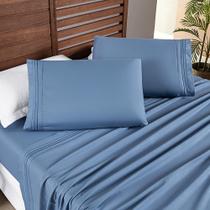 Jogo Cama Lençol Honore Queen Micro Percal 200 Fios c/ Detalhes Bordados 4 Peças - Azul Ice Blue - 100% Poliéster