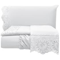 Jogo Cama Lençol King Nupcial Percal 300 Fios 4 Peças Branco