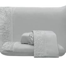 Jogo Cama Lençol King Top Line 4 Peças Cinza 100% Poliéster