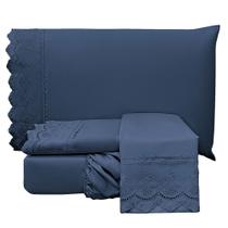 Jogo Cama Lençol Loren Queen Bordado Inglês Micro Percal 300 Fios 4 Peças - Azul Jeans Jogo Cama Lençol Loren Queen Bordado Inglês Micro Percal 300 Fios 4 Peças - Azul Jeans