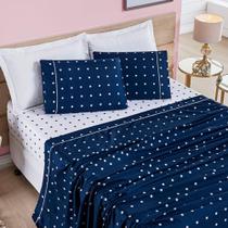 Jogo Cama Lençol Meggy Poá Queen Bolinhas Micropercal 200 Fios 4 Peças - Azul Marinho Jogo Cama Lençol Meggy Poá Queen Bolinhas Micropercal 200 Fios 4 Peças - Azul Marinho