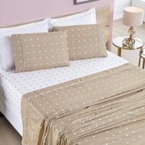 Jogo Cama Lençol Meggy Poá Queen Bolinhas Micropercal 200 Fios 4 Peças - Bege