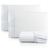 Jogo Cama Lençol Paris Casal Padrão Percal 180 Fios 100% Algodão Lese Bordada 3 Peças - Branco