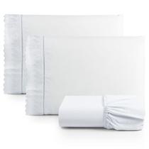 Jogo Cama Lençol Paris Casal Padrão Percal 180 Fios 100% Algodão Lese Bordada 3 Peças - Branco