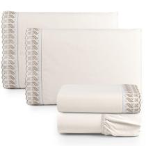 Jogo Cama Lençol Paris Casal Padrão Percal 180 Fios 100% Algodão Lese Bordada 4 Peças - Palha