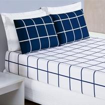 Jogo Cama Lençol Queen 200 Fios 3 Peças Azul Marinho