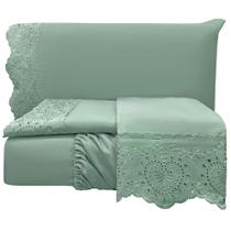 Jogo Cama Lençol Queen Nupcial Percal 300 Fios 4 Peças Verde