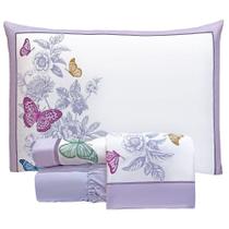 Jogo Cama Lençol Santorini Queen Estampapd Percal 300 Fios 4 Peças Borboletas Lilás - 100% Poliéster